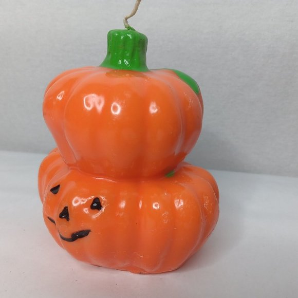 Vintage 1980s Halloween Wax Candles 2 Kitschy Pumpkins Black Cat Bat Decor - Picture 16 of 16
